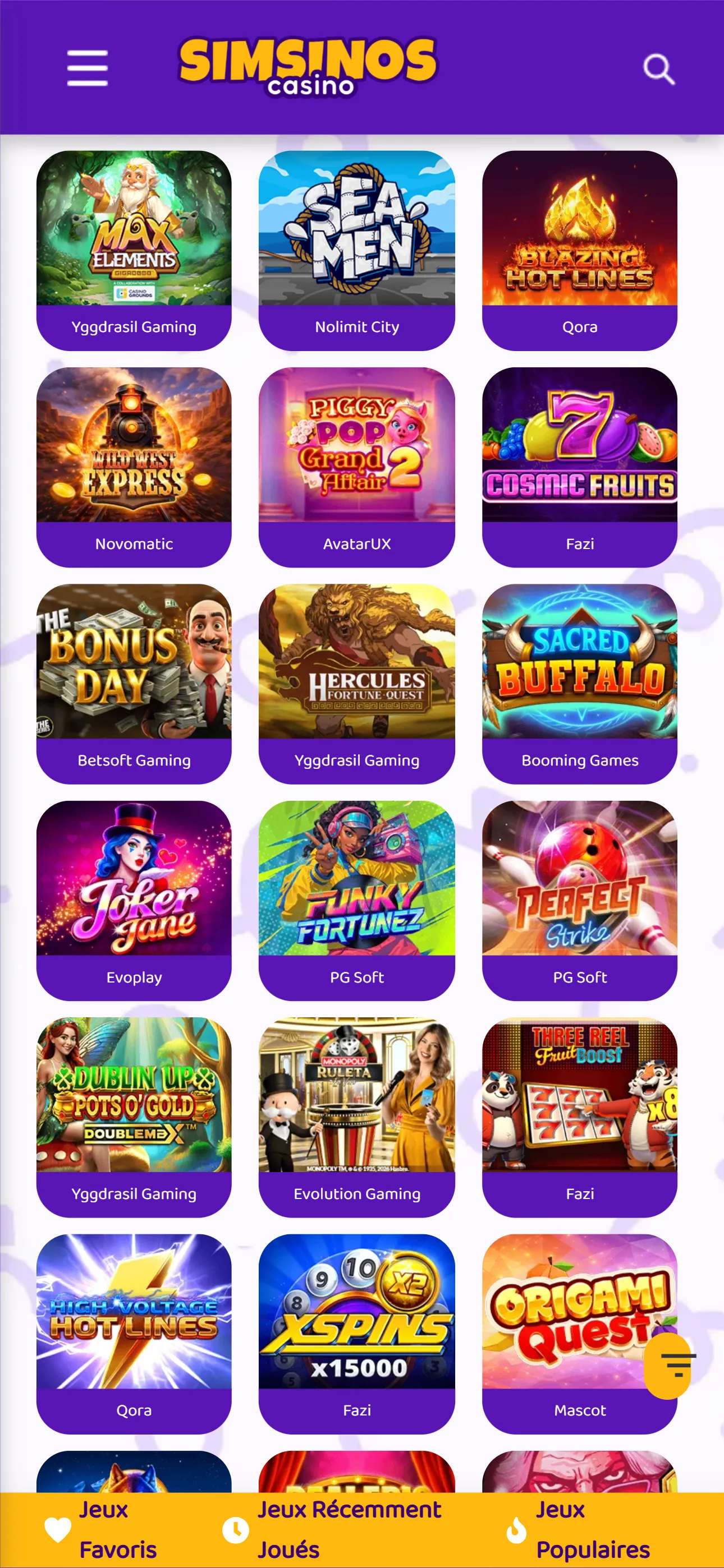 Simsinos Casino sur mobile